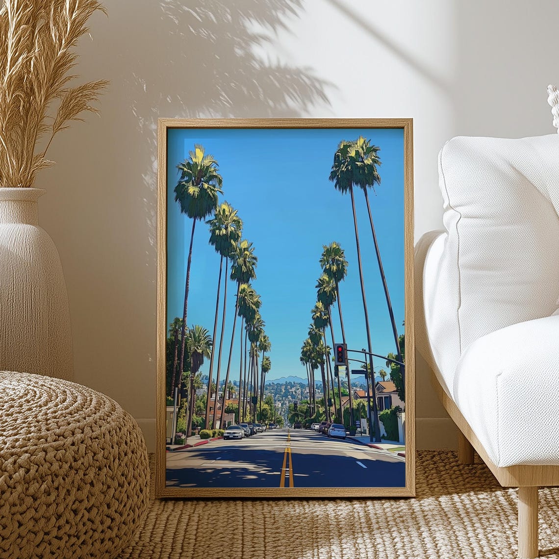 Los Angeles Palm Tree Lined Street Blue Sky California Poster - Image 3