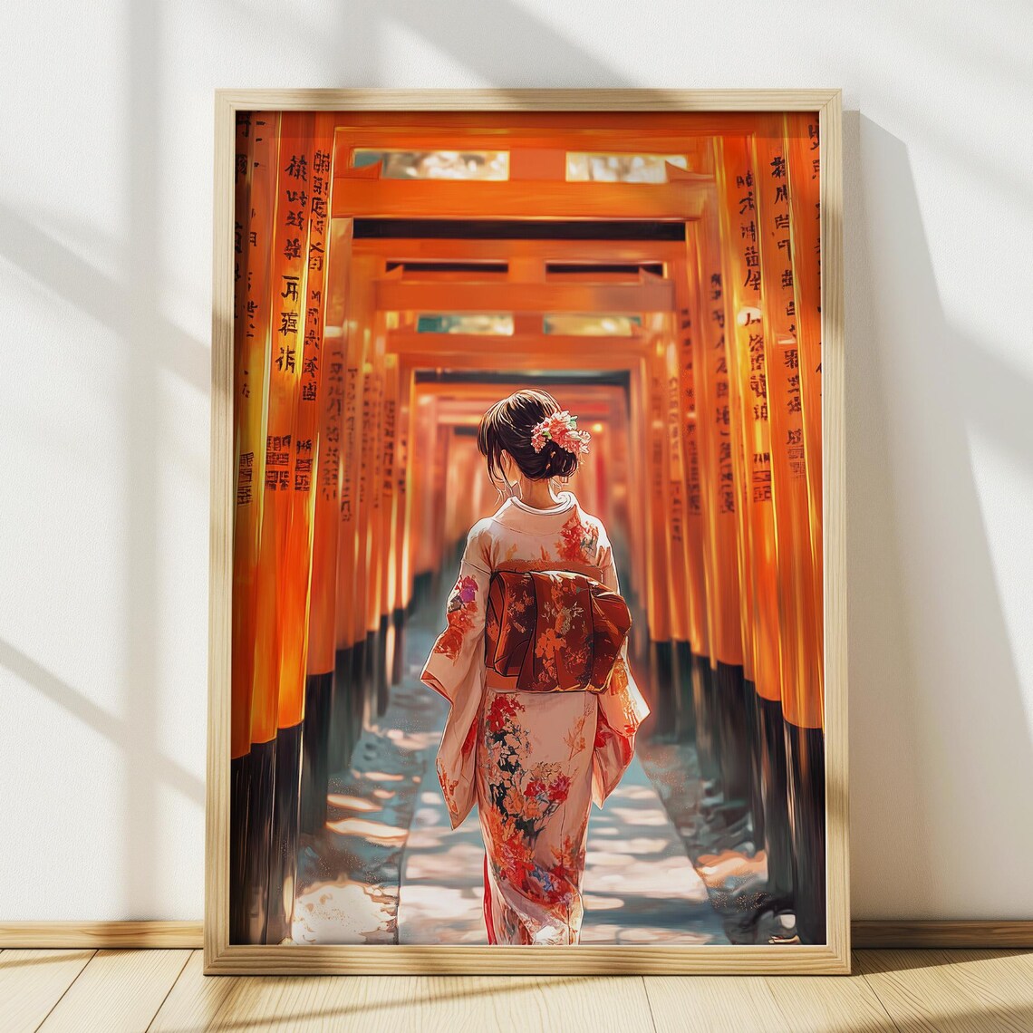 Kyoto Fushimi Inari Torii Gates Kimono Woman Walking Travel Poster