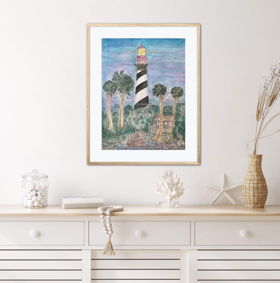 St Augustine Lighthouse at Dusk Watercolor Palm Boardwalk Art Poster - Image 5