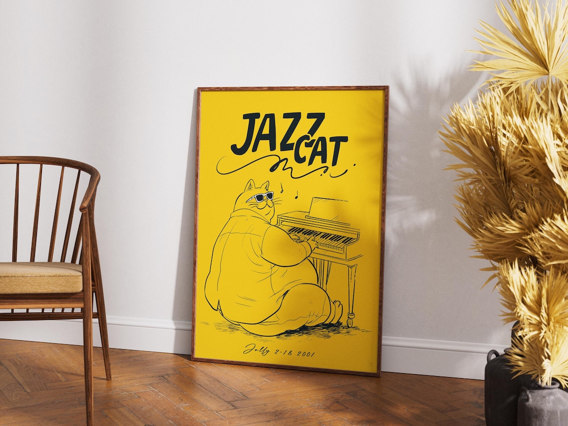 New Orleans Jazz Poster Jazz Cat Art Chubby Cat Painting Retro Jazz Poster Jazz Cat Print Jazz Fest Poster Jazz Concert Poster