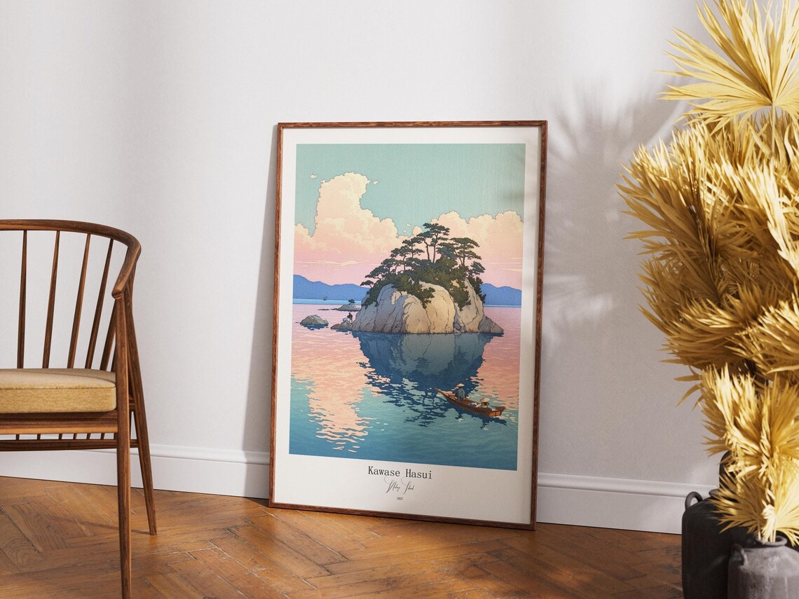Kawase Hasui Sunset Pine Island Calm Japanese Woodblock Art Poster