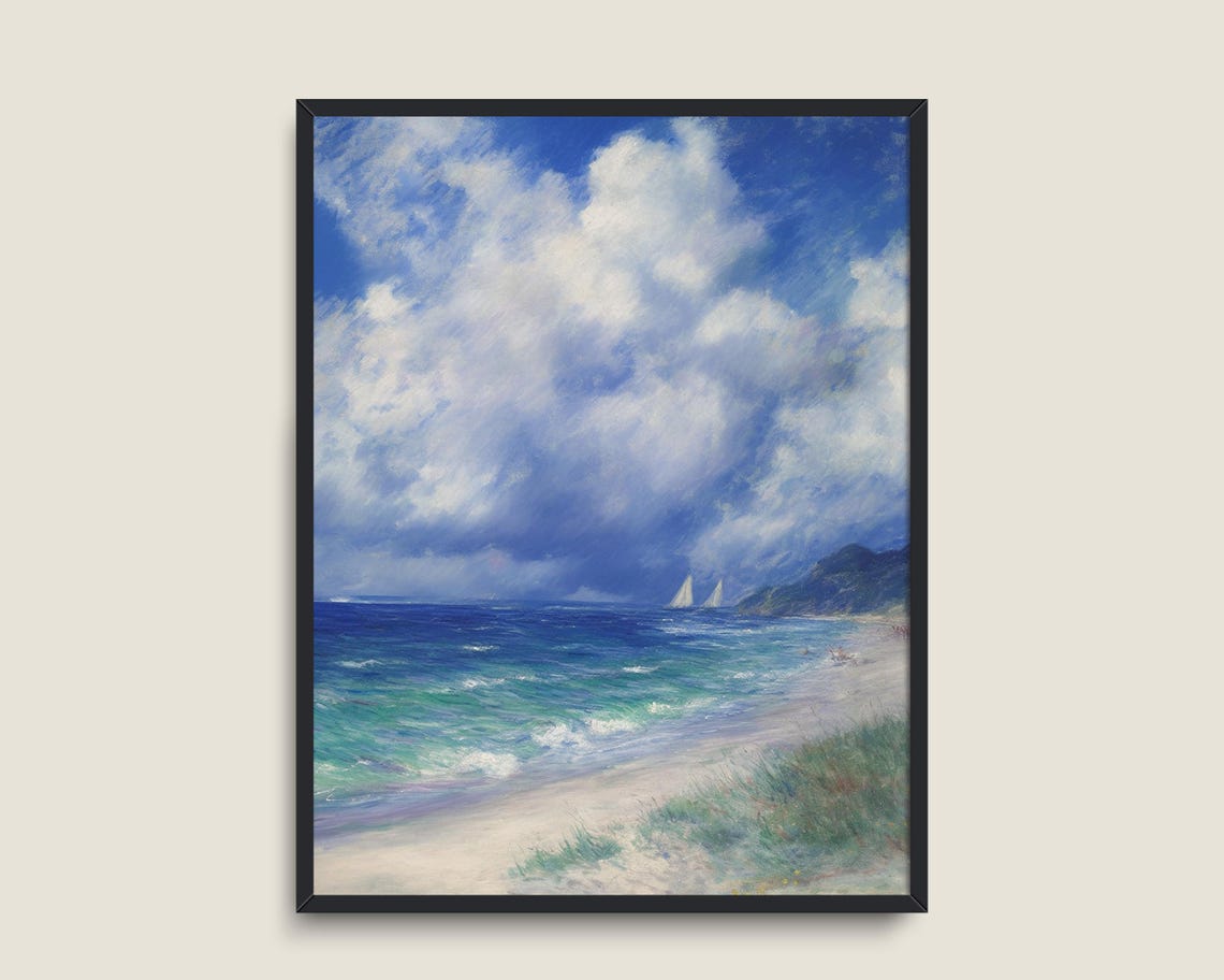 Seascape Print Landscape Illustration Auguste Renoir Painting Ocean Nature Prints Blue Decor Wall Art - Image 3