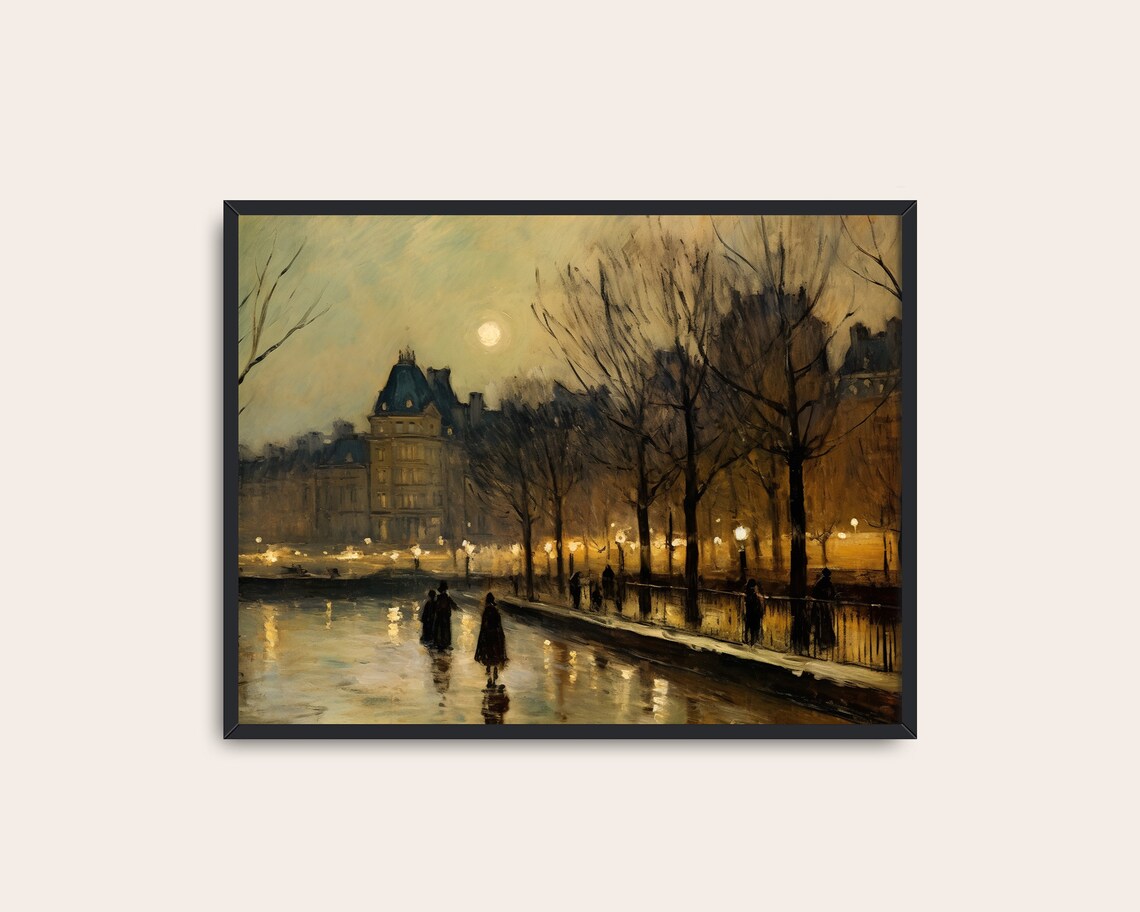 Vintage Night Painting Europe Cityscape Art Print - Image 3