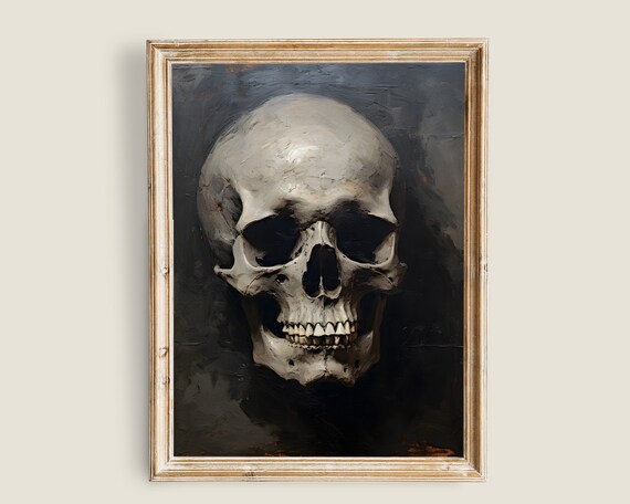 Human Skull Study On Dark Background Gothic Vintage Art Poster