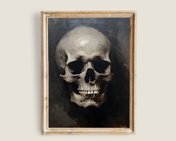 Skull Painting Dark Academia Prints Vintage Gothic Wall Art Skull Memento Mori