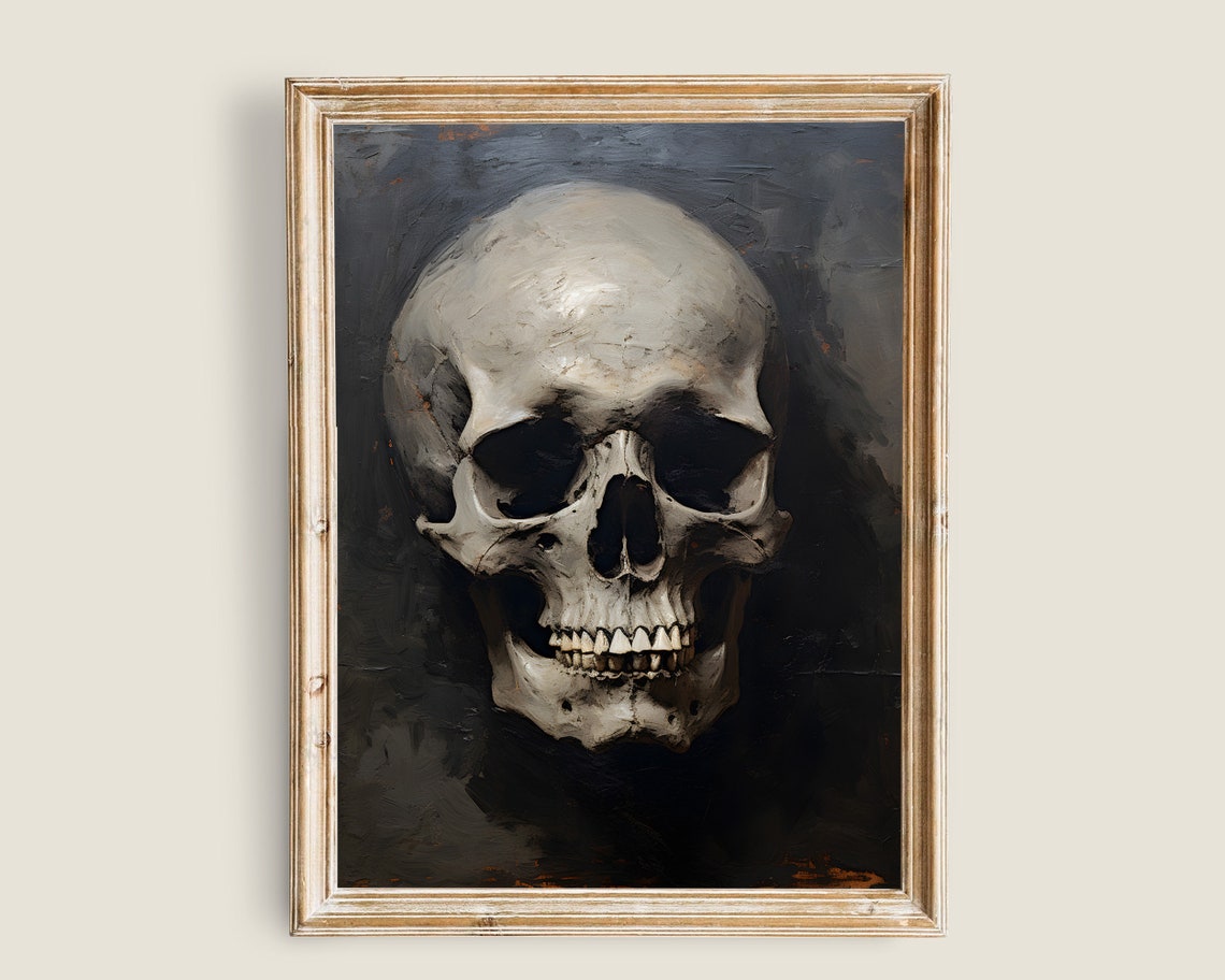 Skull Painting Dark Academia Prints Vintage Gothic Wall Art Skull Memento Mori