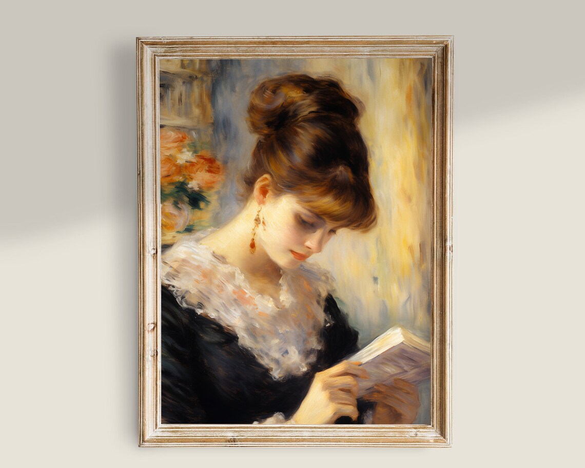 Woman Reading Book Lace Collar Impressionist Vintage Portrait Wall Art