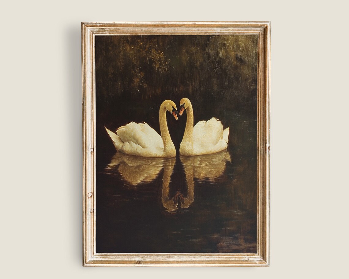 Vintage Swan Print, Moody Victorian Goth Landscape
