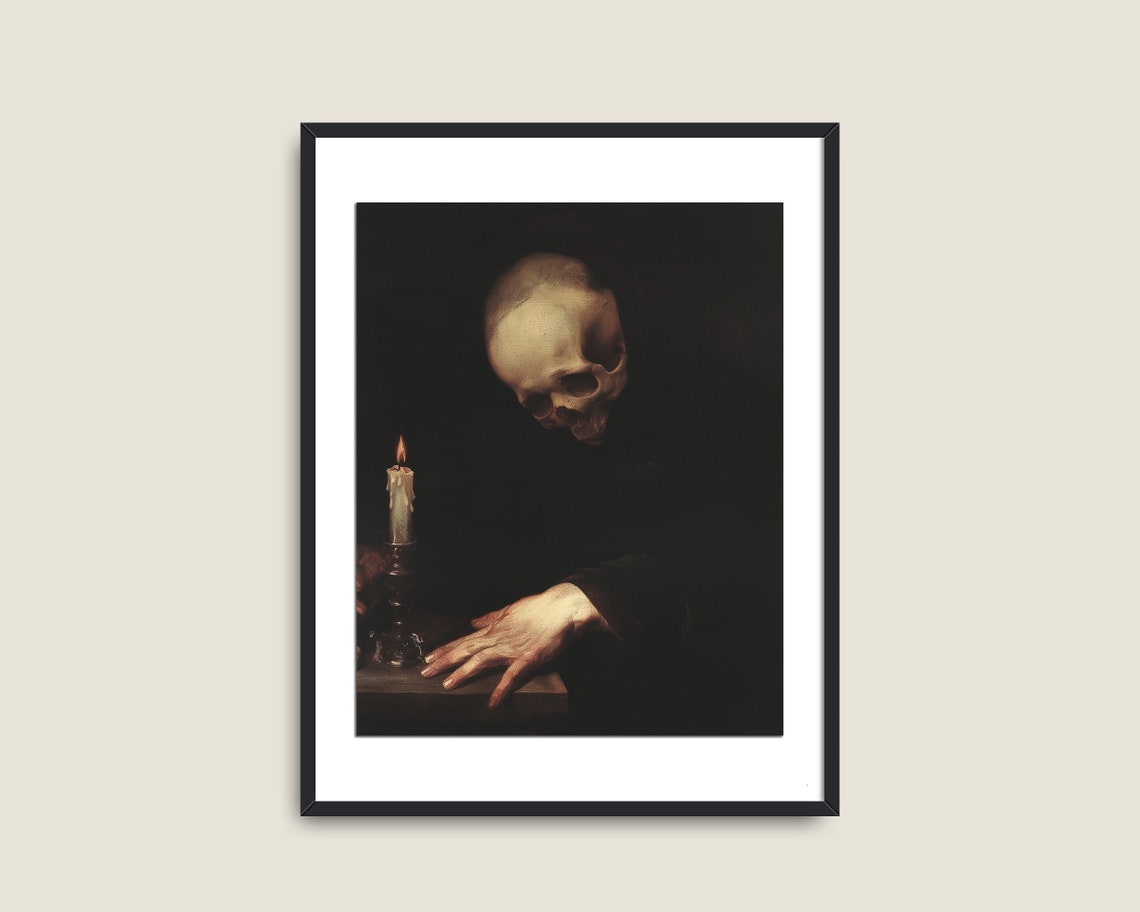 Vanitas Skull Candle Dark Memento Mori Gothic Occult Wall Art - Image 2