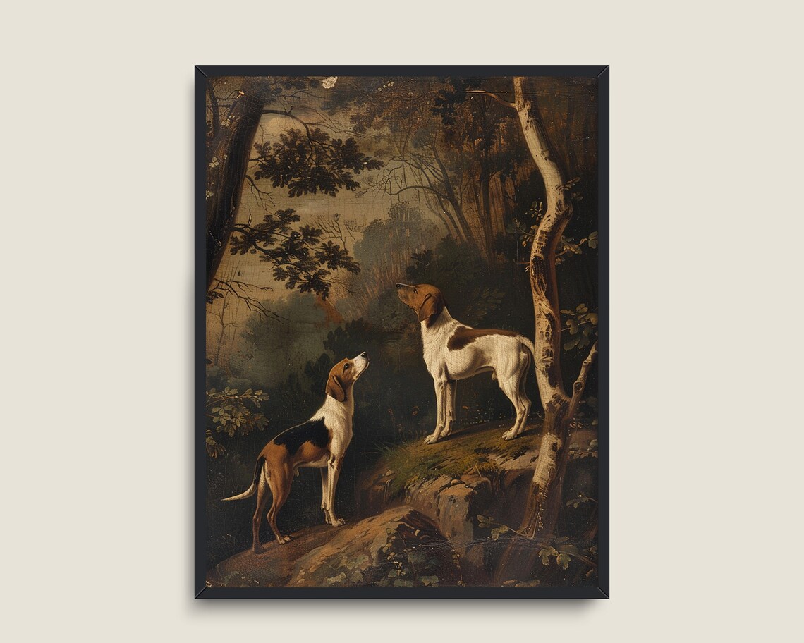 Hunting Dogs Vintage Art Print, Dark Academia Decor - Image 2