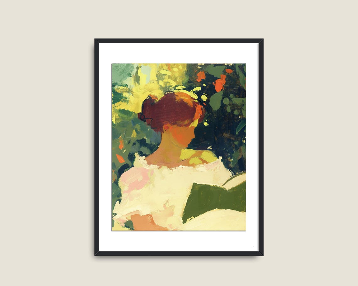 Impressionist Woman Reading Outdoors Sunlit Garden Portrait Poster - Image 2