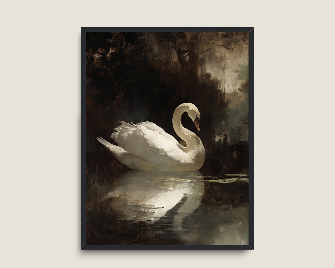 Vintage Swan Print, Moody Cottagecore Art Print - Image 3