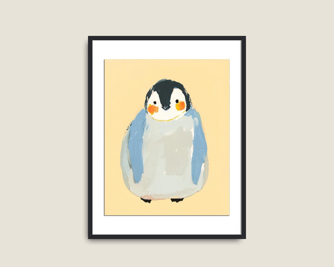 Cute Cartoon Penguin Smiling Peach Nursery Kids Animal Wall Art - Image 2