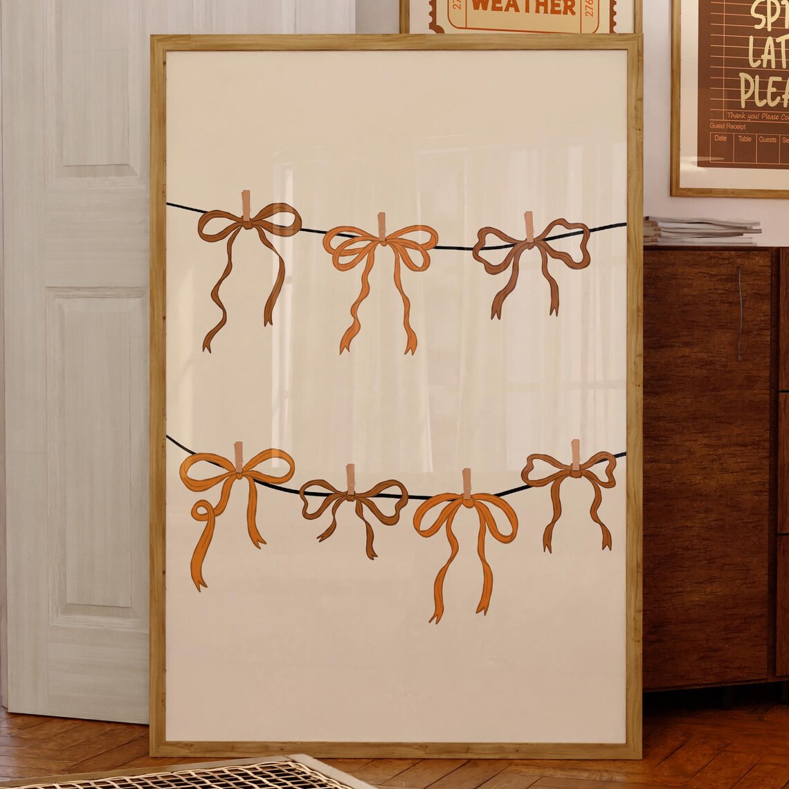 Autumn Bow Garland Ribbon Clips Minimalist Fall Coquette Poster