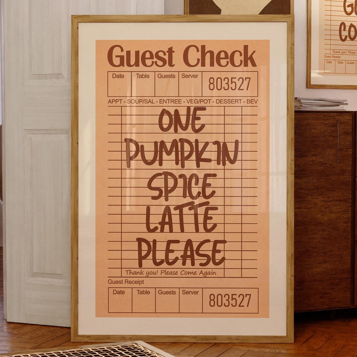 One Pumpkin Spice Latte Please Guest Check Fall Coffee Shop Poster