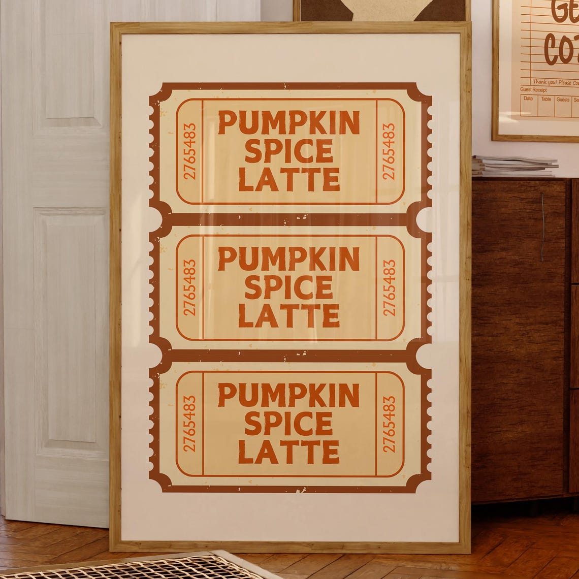 Pumpkin Spice Latte Retro Ticket Stub Trio Fall Coffee Decor Poster