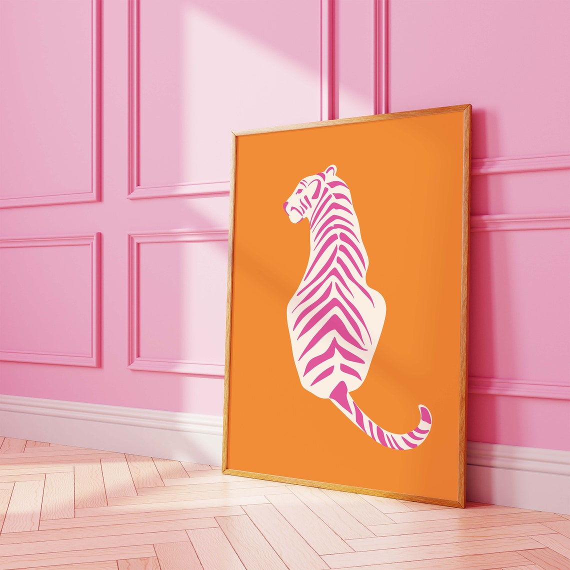 White Tiger Pink Stripes Orange Retro Pop Art Animal Cute Poster - Image 2