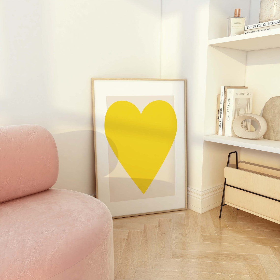 Bold Yellow Heart Minimalist Love Poster Modern Abstract Wall Decor - Image 2