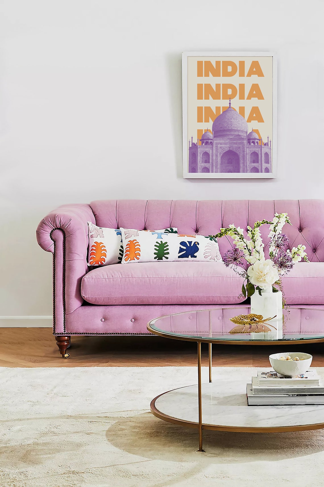 India Taj Mahal Poster with Purple Mausoleum and Orange Typography - Image 6