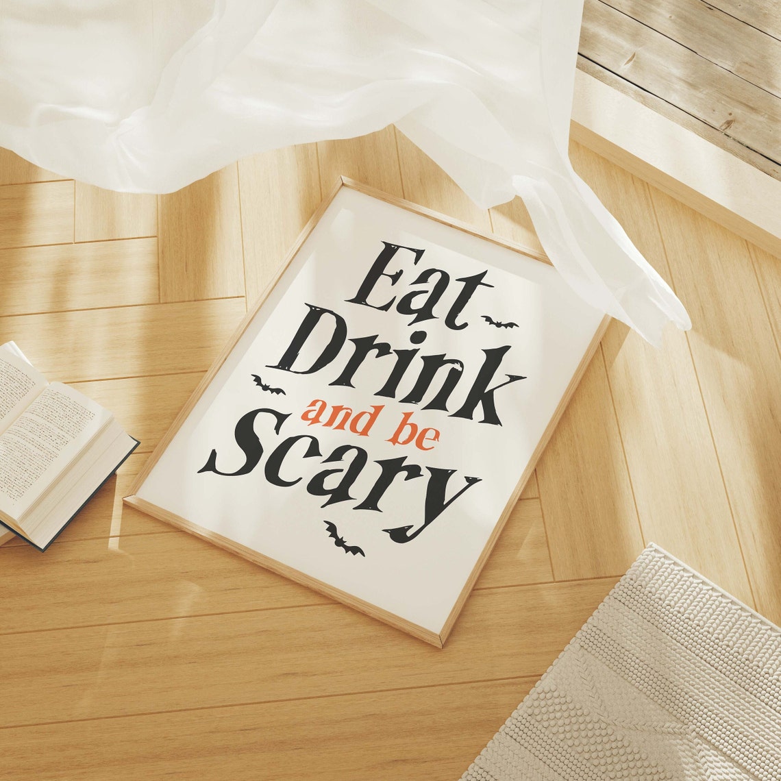 Eat Drink and Be Scary Halloween Quote Art Poster for Party Decor - Image 3