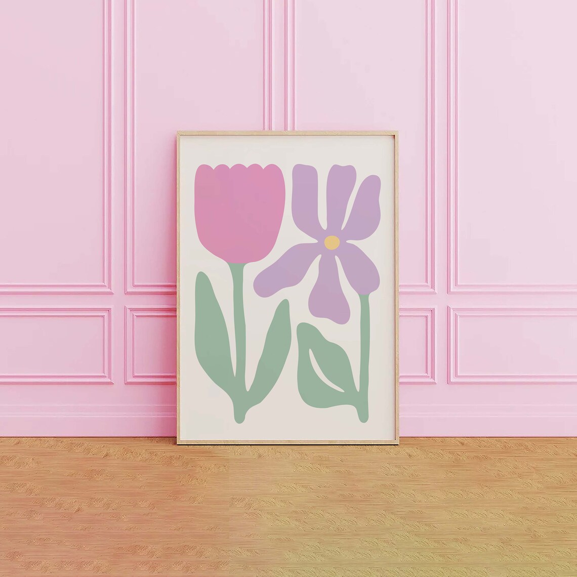 Pink Tulip Purple Flower Abstract Retro Poster For Spring Decor - Image 2