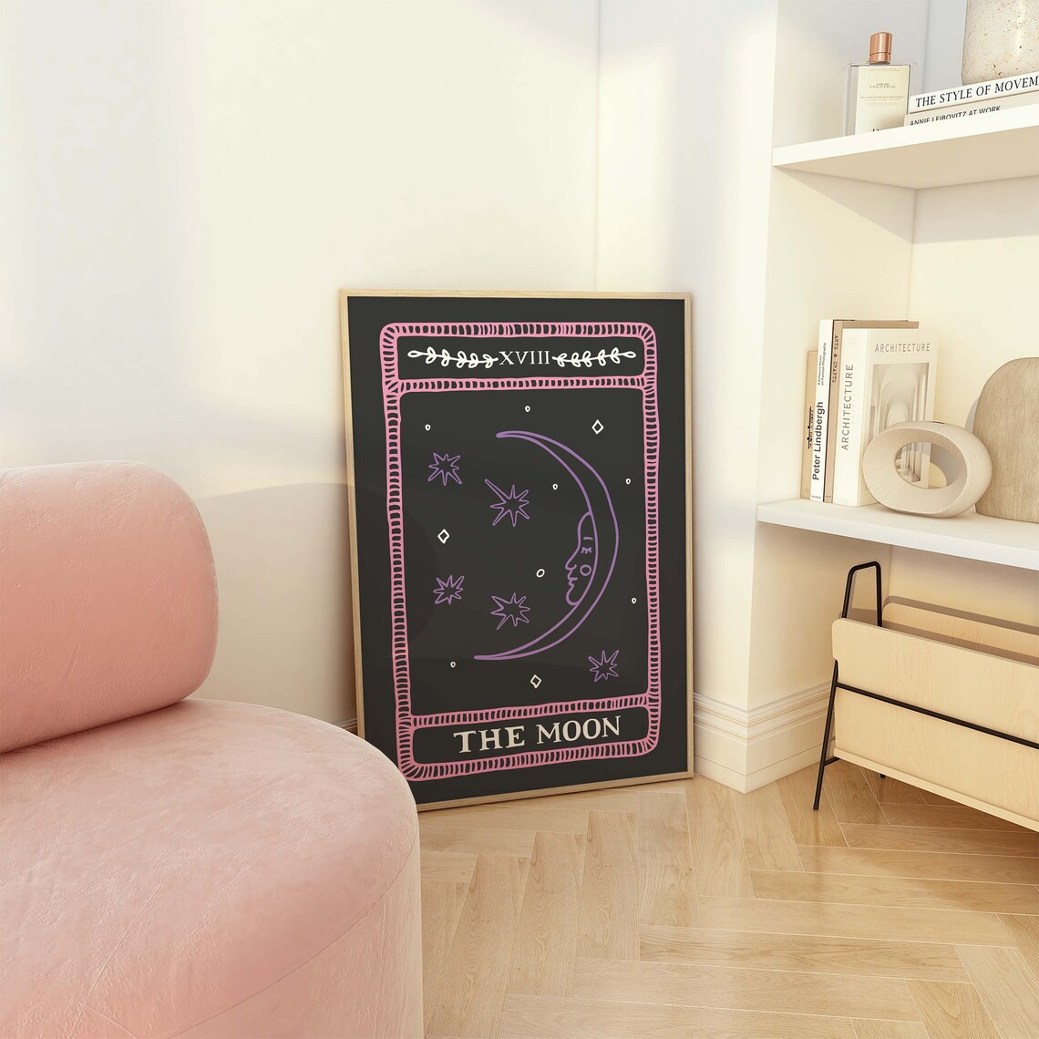 The Moon Tarot Card XVIII Purple Crescent Stars Mystic Wall Art - Image 6