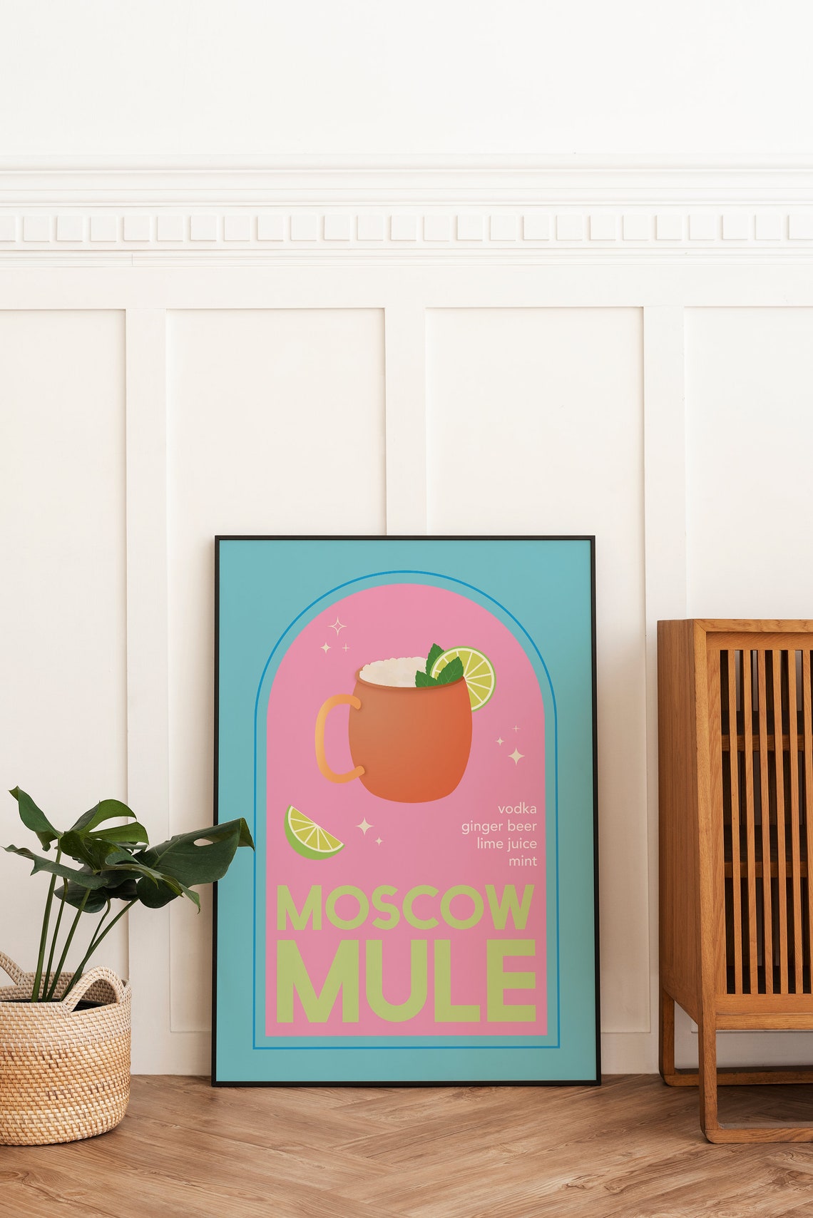 Moscow Mule Cocktail Recipe Copper Mug Pink Retro Kitchen Poster - Image 5