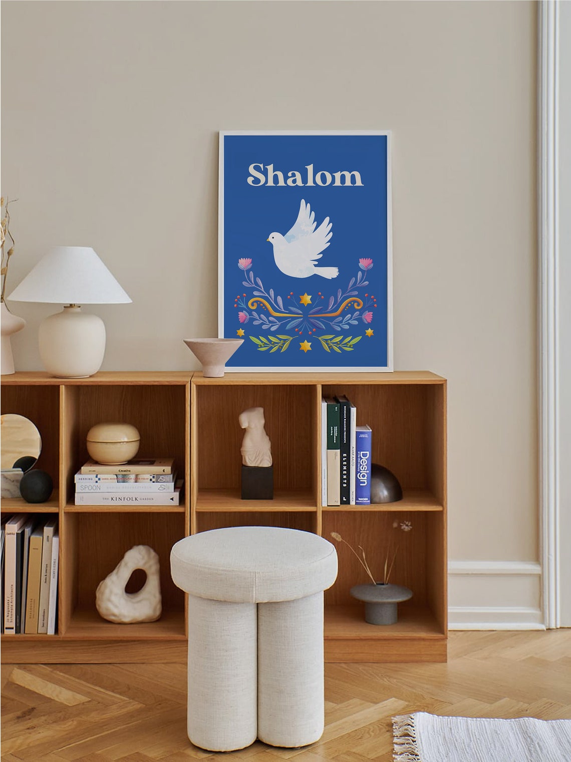 Shalom White Dove Blue Folk Art Peace Jewish Holiday Wall Poster - Image 6