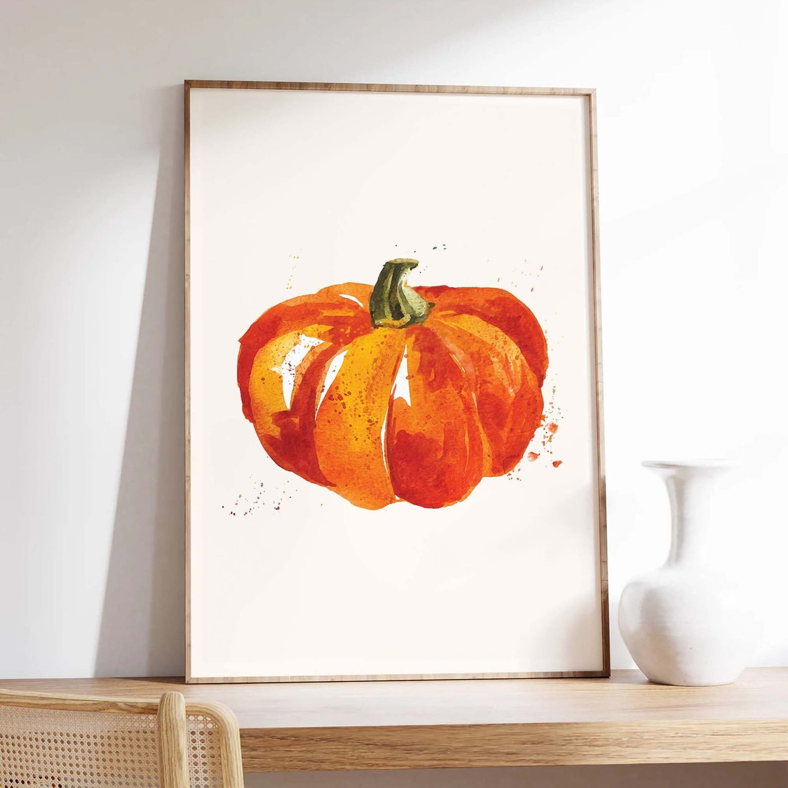 Watercolor Pumpkin Orange Fall Botanical Art Wall Decor Poster