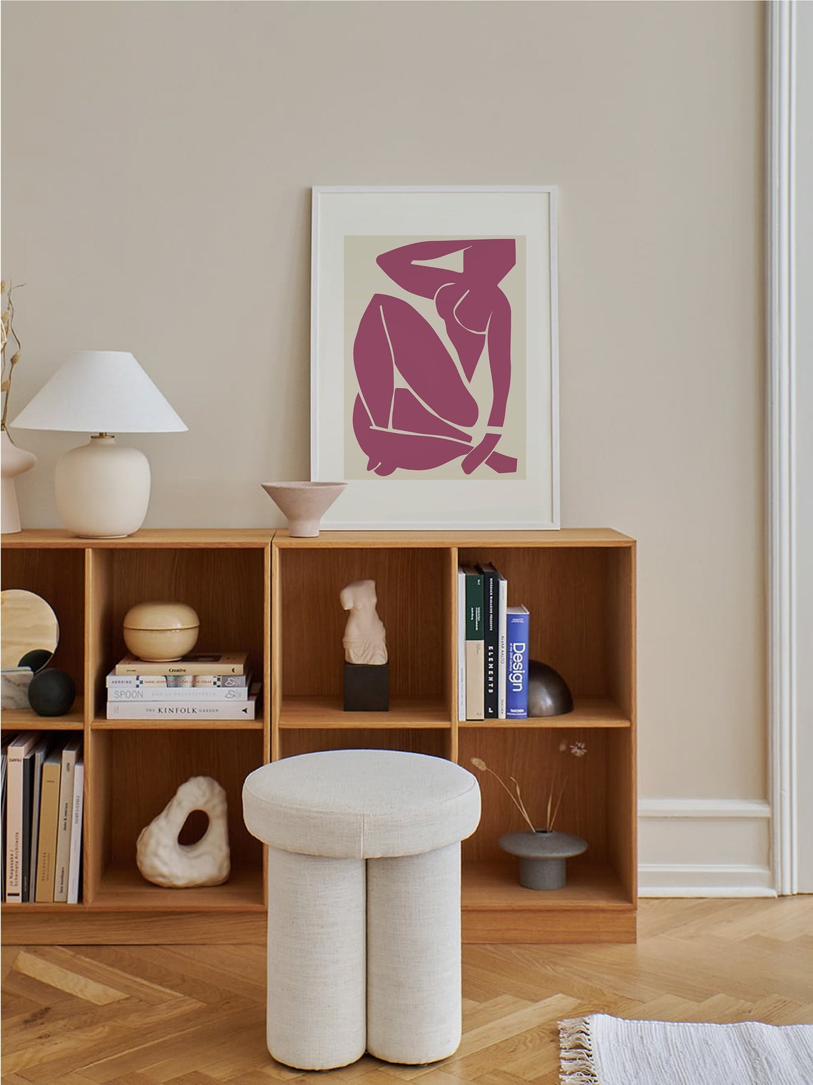 Burgundy Seated Nude Silhouette Paper Cut Style Abstract Art Poster - Image 6