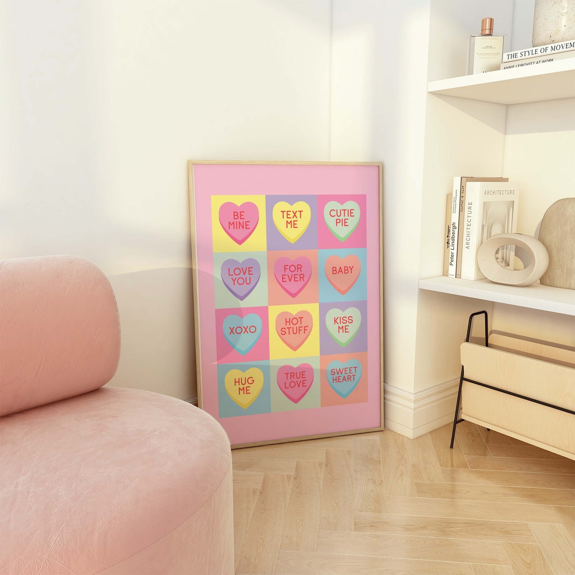 Heart Candy Print Art Cute Valentines Decor Heart Candy Wall Art Trendy Pastel Pink Art Print - Image 3