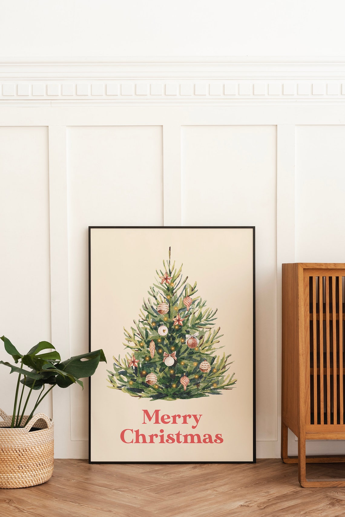 Watercolor Christmas Tree With Ornaments Merry Christmas Art Poster - Image 4