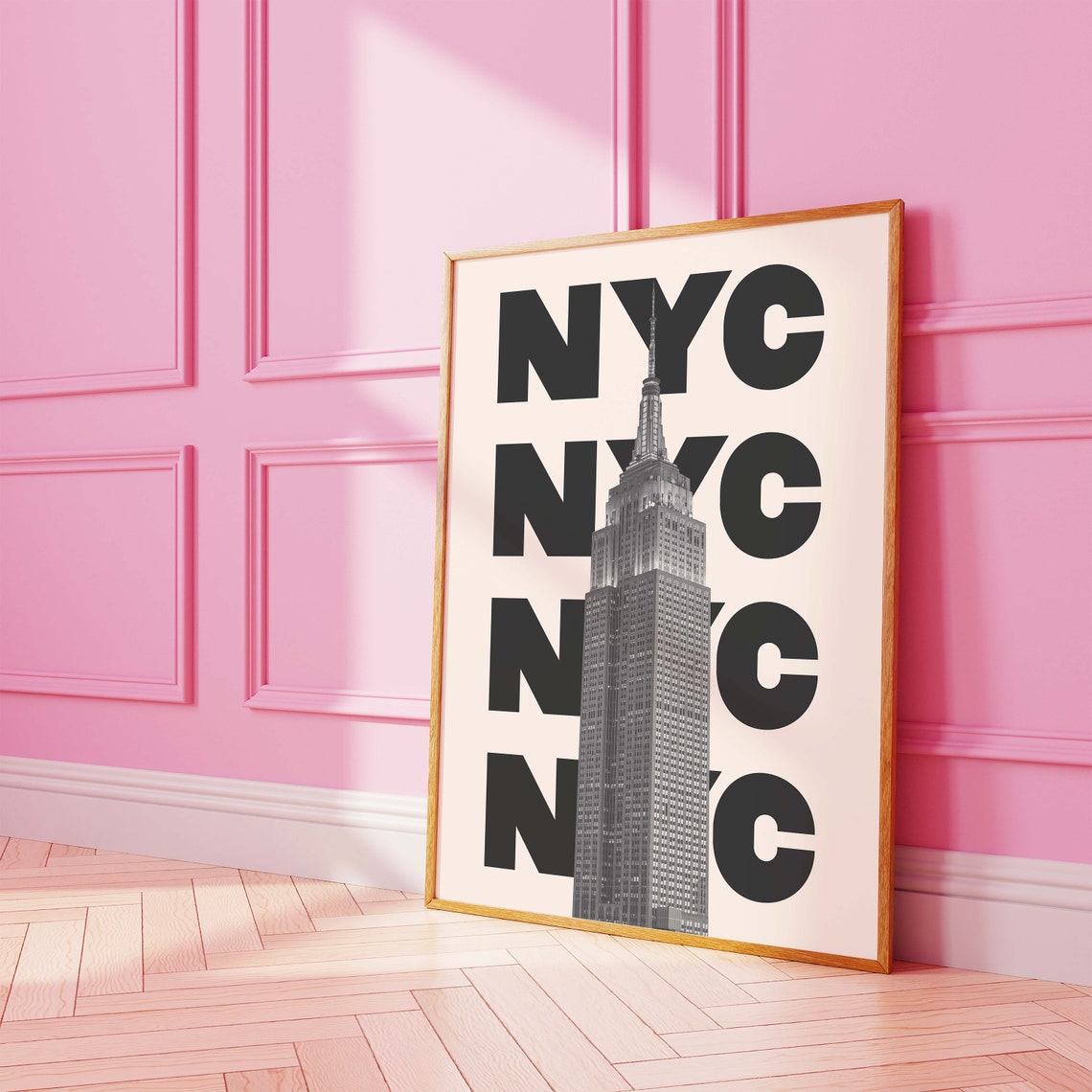 NYC Empire State Building Black White Repeat Typography Travel Poster - Image 6