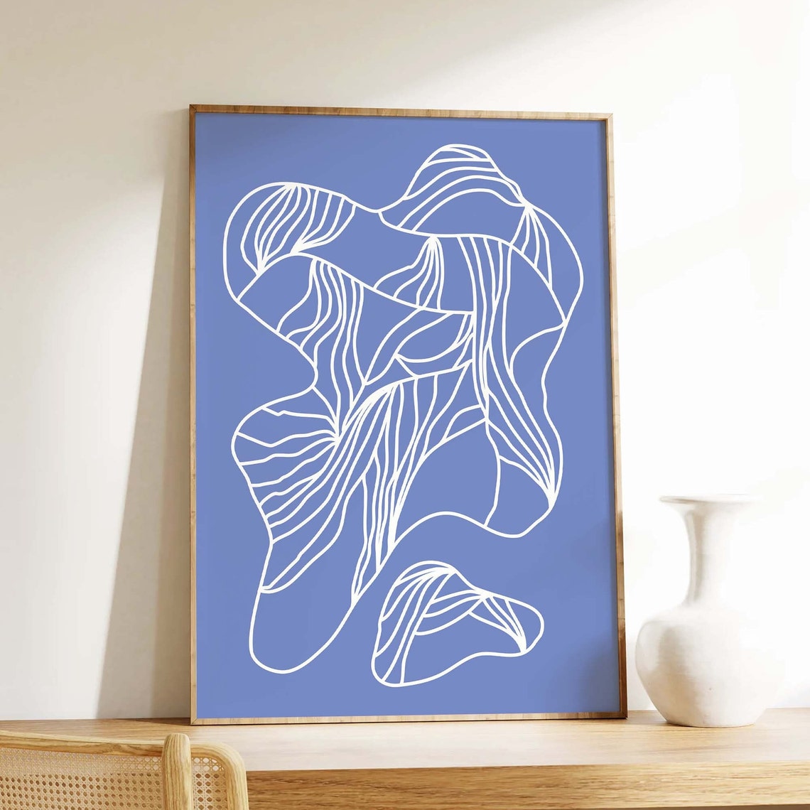 Blue White Abstract Organic Line Drawing Minimalist Poster For Home - Image 2