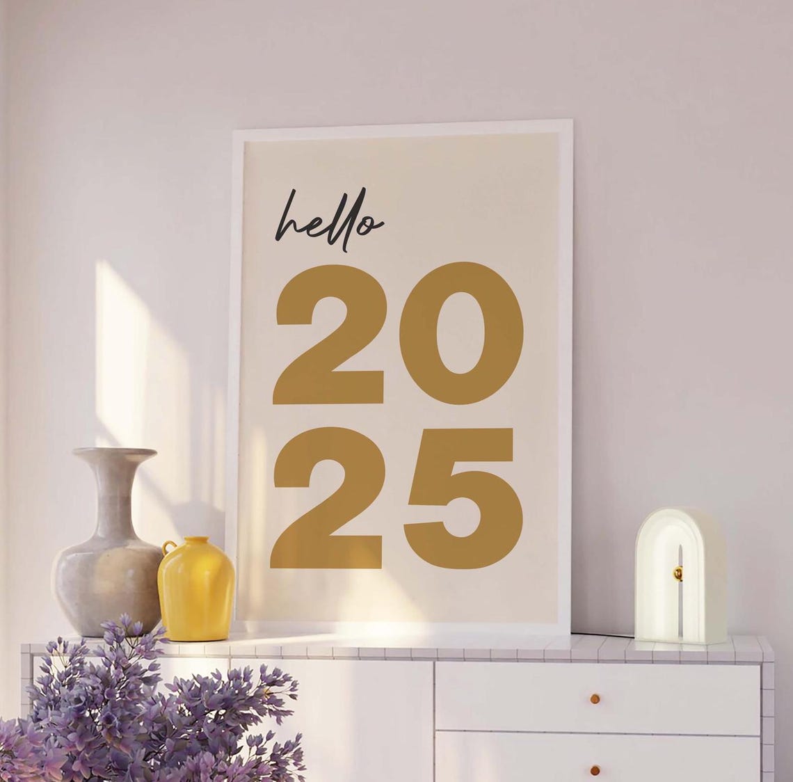 Hello 2025 Gold New Year Script Typography Celebration Poster - Image 2