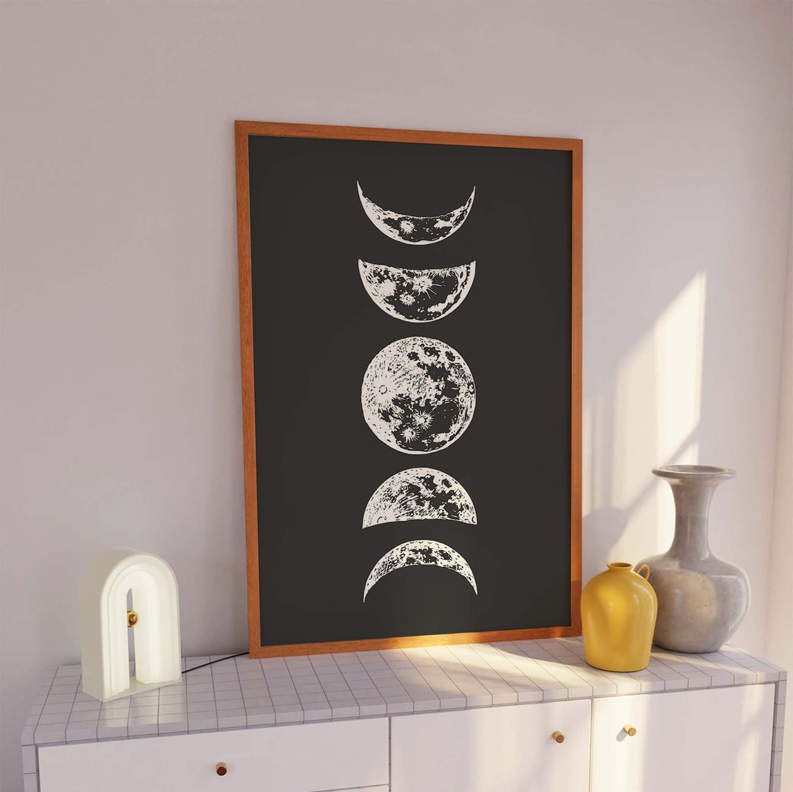 Moon Phases Column Black Background Celestial Astronomy Poster - Image 3