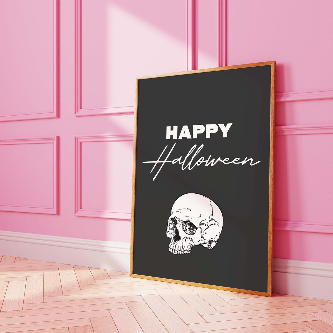 Happy Halloween Skull Script Lettering Black Gothic Wall Art - Image 7
