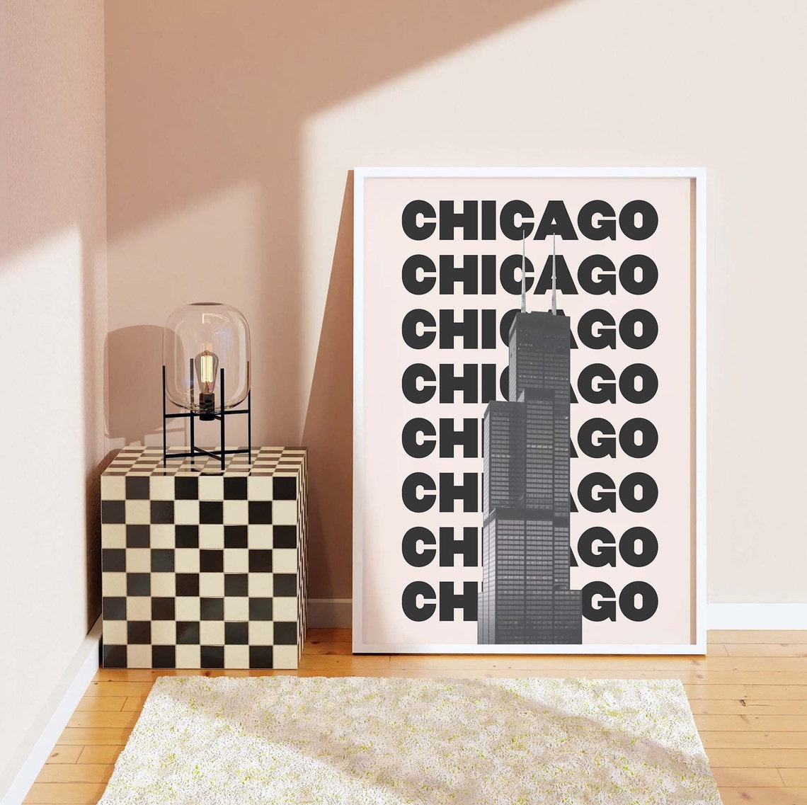 Chicago Willis Tower Skyline Bold Black Typography Travel Poster - Image 5