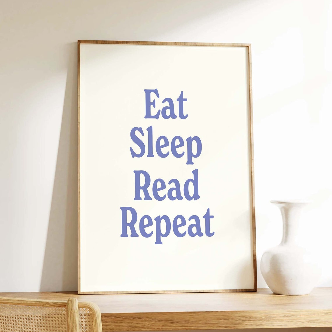 Eat Sleep Read Repeat Print Art Cute Library Decor Trendy Reading Poster Book Lover Wall Art Blue Wall Art