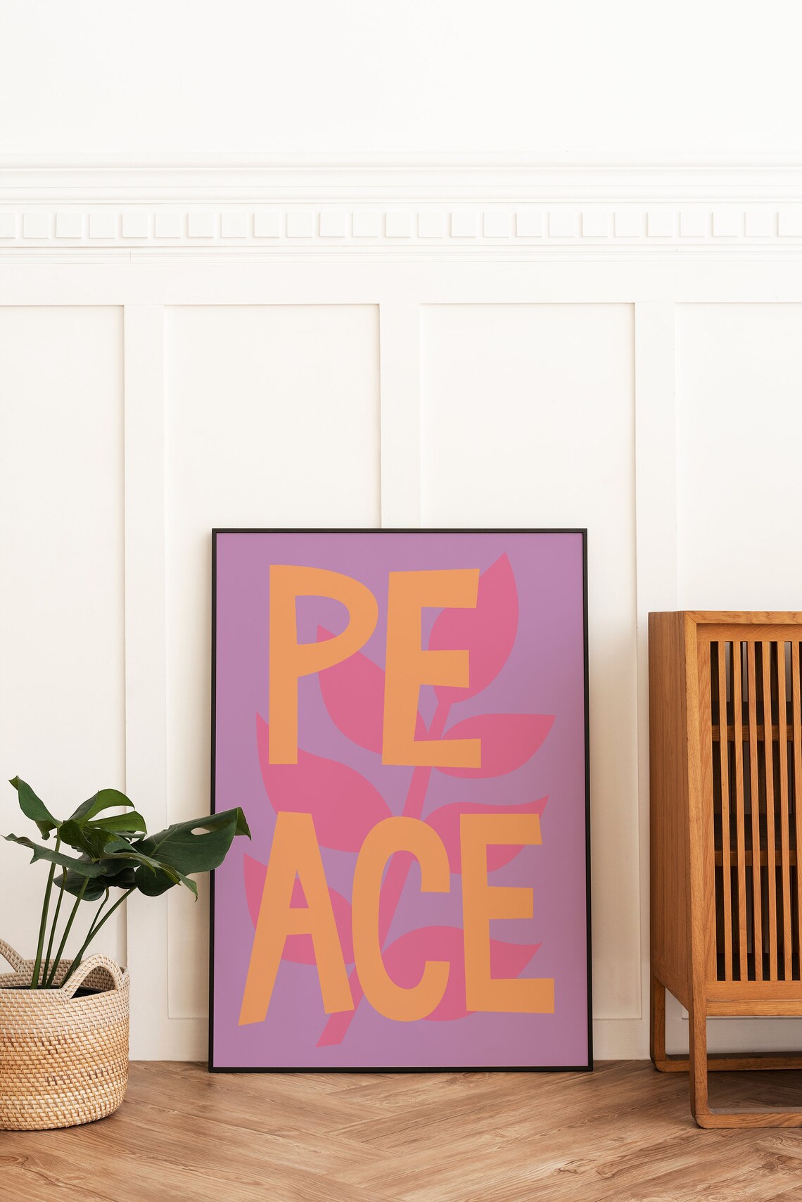 Peace Typography Orange Letters Purple Floral Inspirational Poster - Image 3