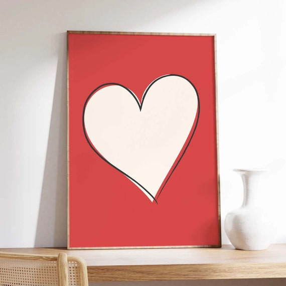 Red Heart Print Art Valentines Day Decor Red Wall Art Trendy Valentines Cute Valentines Print