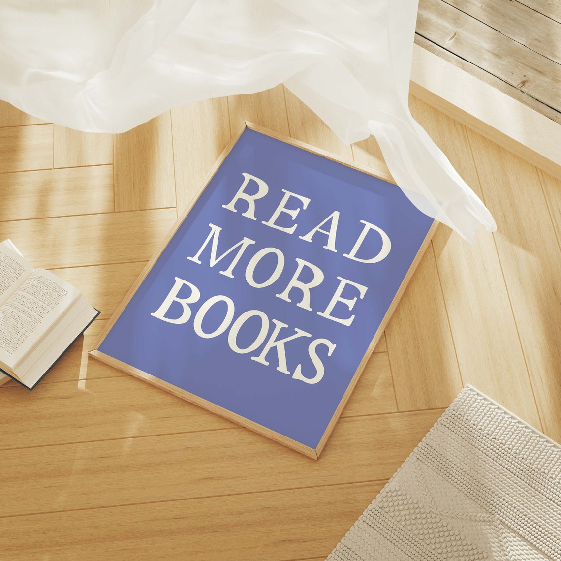Read More Books Print Art Cute Library Decor Trendy Reading Poster Book Lover Wall Art Blue Wall Art - Image 3