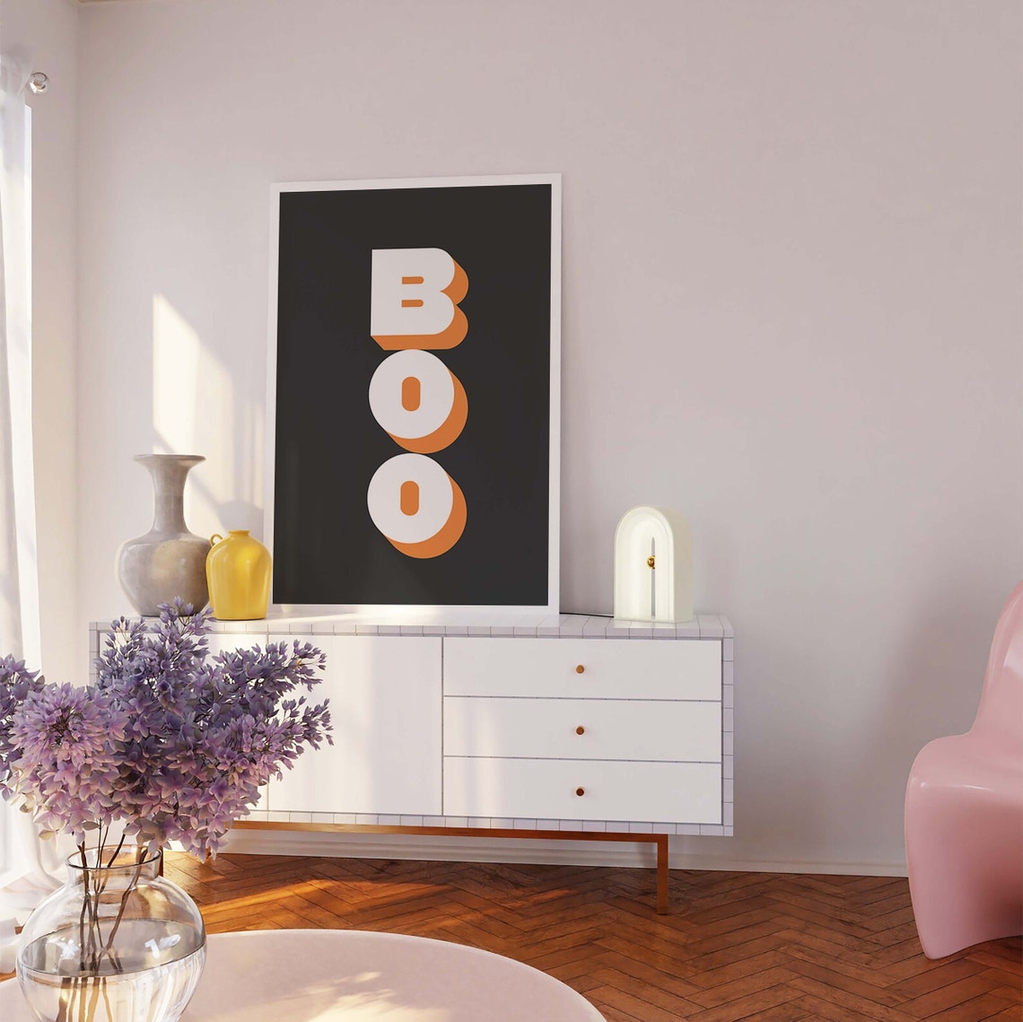 Vertical Retro Boo Lettering Shadowed Black Halloween Wall Art - Image 5