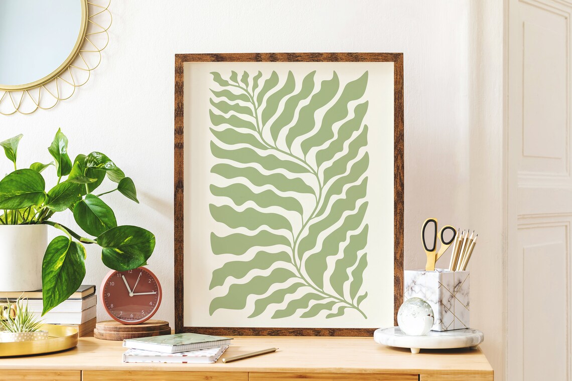 Sage Green Wavy Fern Botanical Abstract Paper Cut Out Art Poster - Image 3