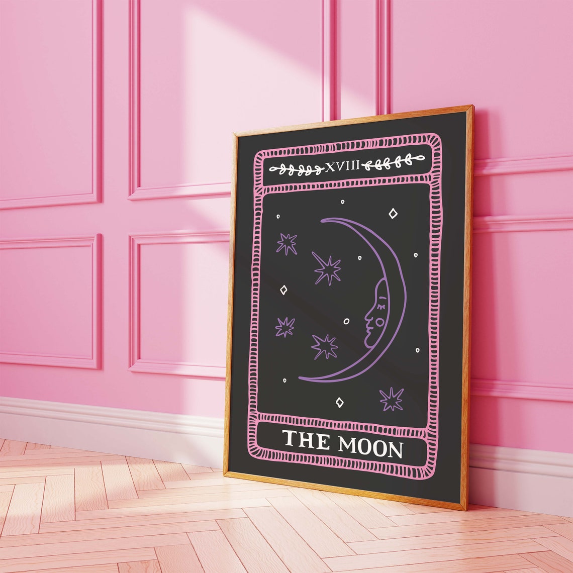 The Moon Tarot Card XVIII Purple Crescent Stars Mystic Wall Art - Image 4