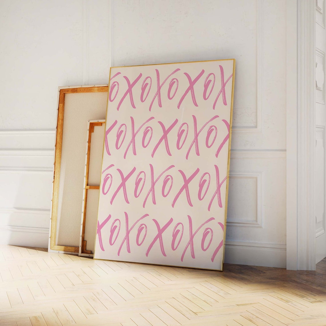 XOXO Pattern Brush Script Valentine Hearts Pink Wall Decor Poster - Image 2
