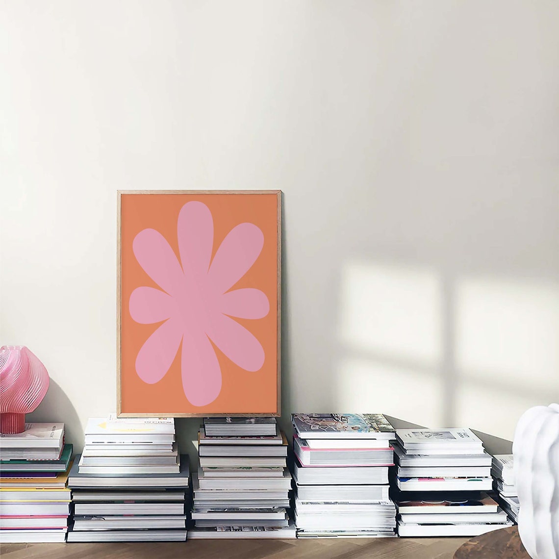 Retro Pink Flower Orange Background Minimal 70s Floral Poster - Image 7