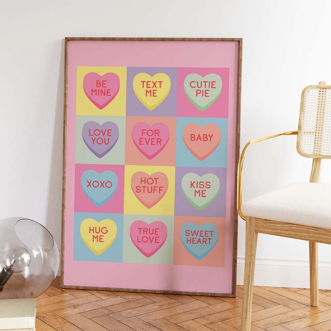 Heart Candy Print Art Cute Valentines Decor Heart Candy Wall Art Trendy Pastel Pink Art Print - Image 2