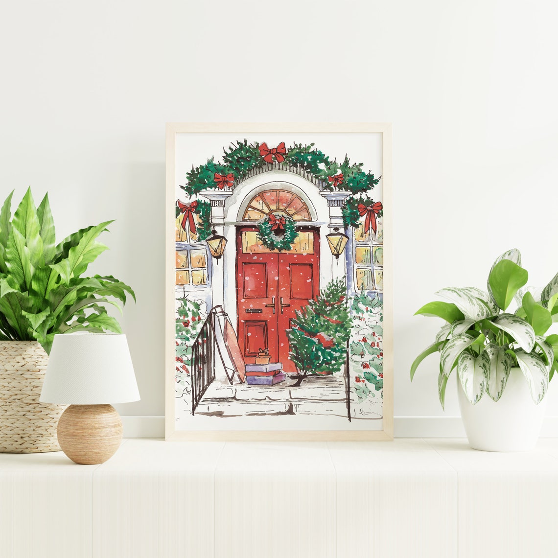 Christmas Front Door Print Art Winter Christmas Illustrations Decor Cute Holiday Wall Art - Image 5