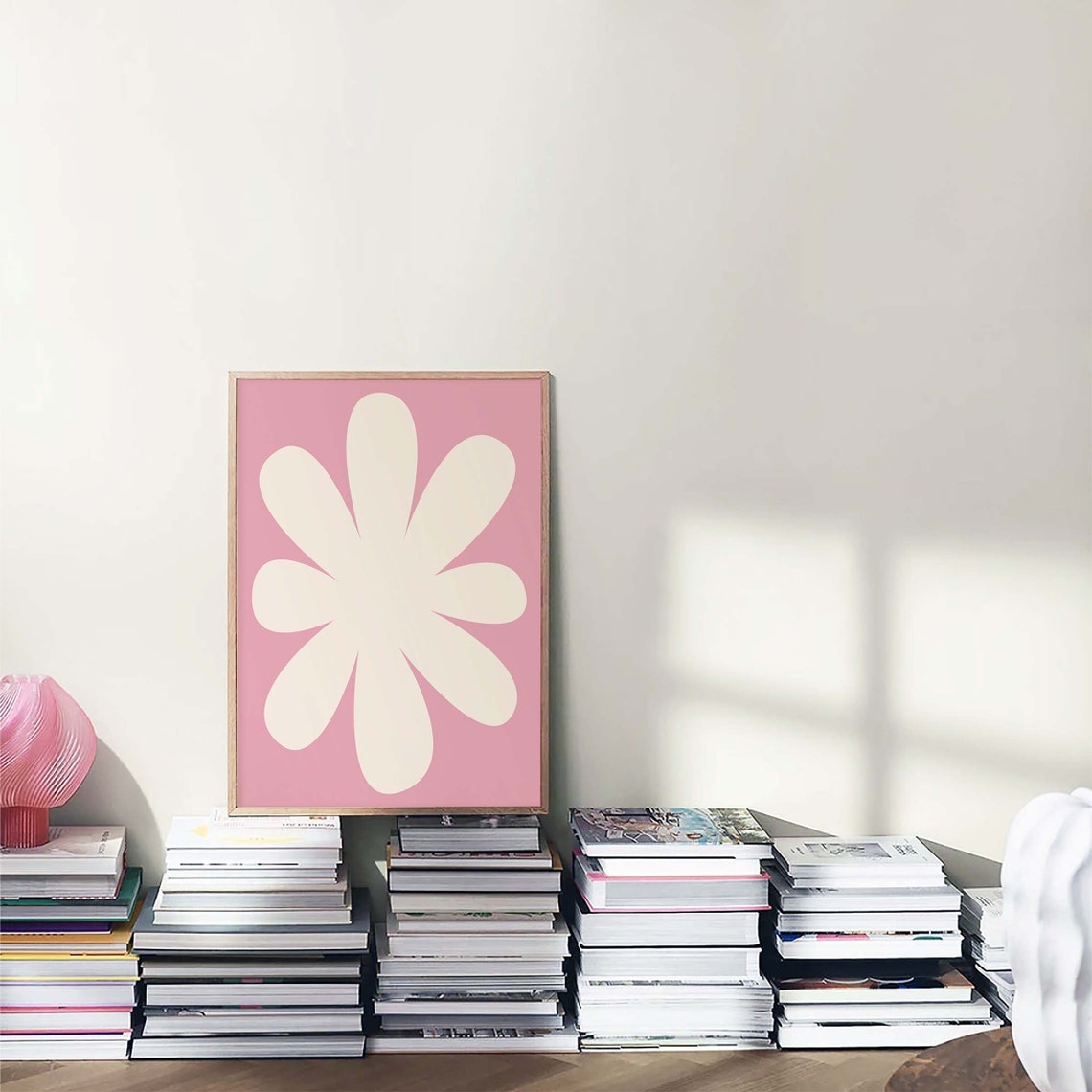 Minimal White Daisy Pink Background Retro Floral Wall Poster - Image 7